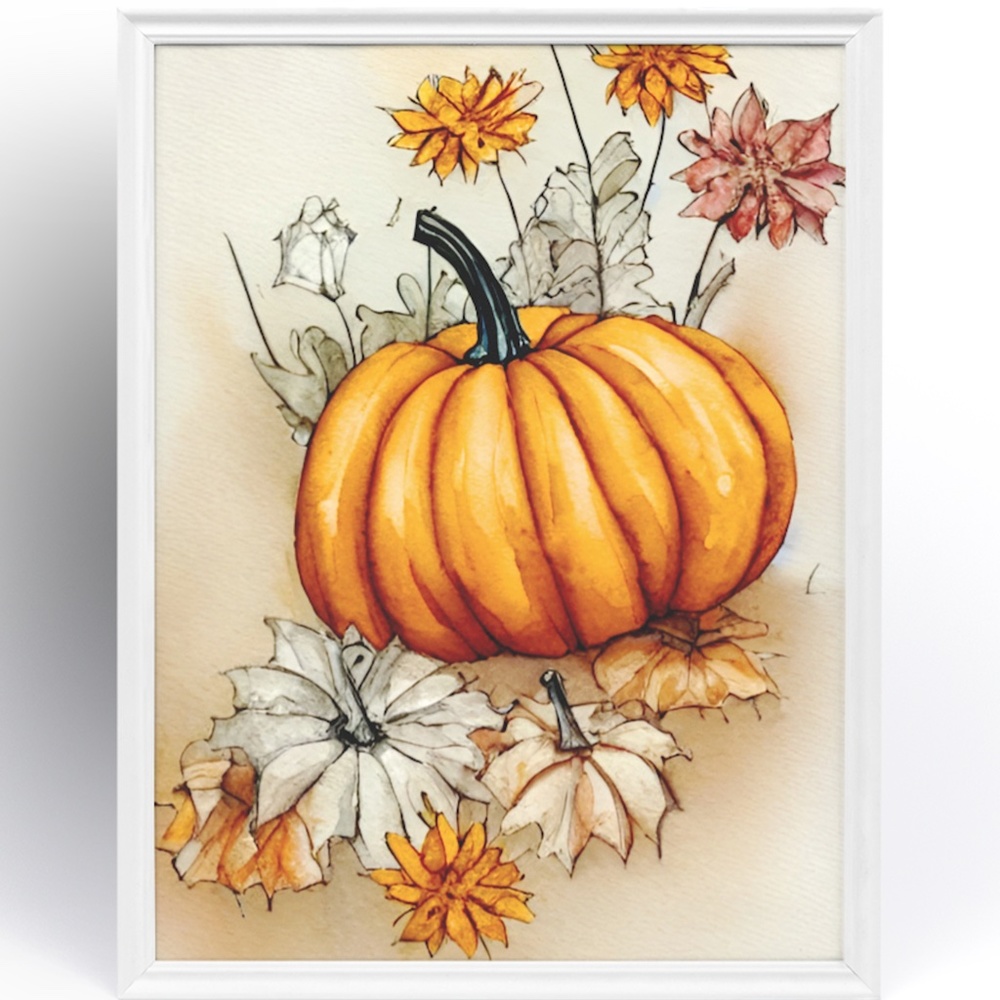 Wall Art Watercolor Floral Pumpkins Print Poster Card Unframed - Picture 1 of 12